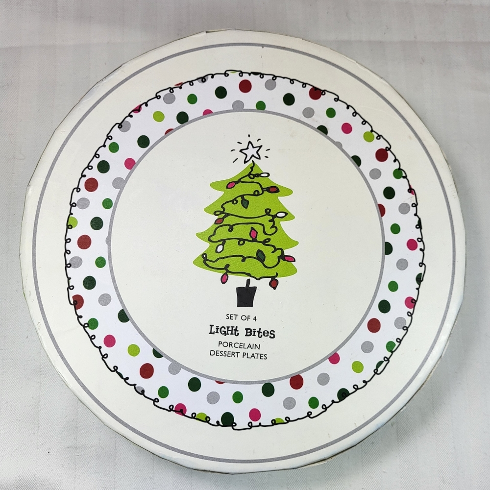 C R Gibson Light Bites PLATES Porcelain Dessert Set of 4 Boxed Appetizer Snack